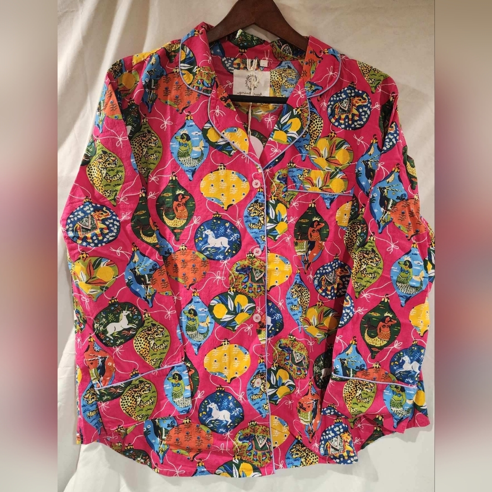 NWT Anthropologie Printfresh Deck The Halls PJ top